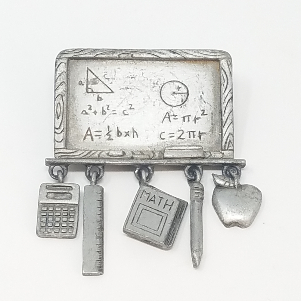 Vtg JJ Jonette pewter school chalk board pin ename